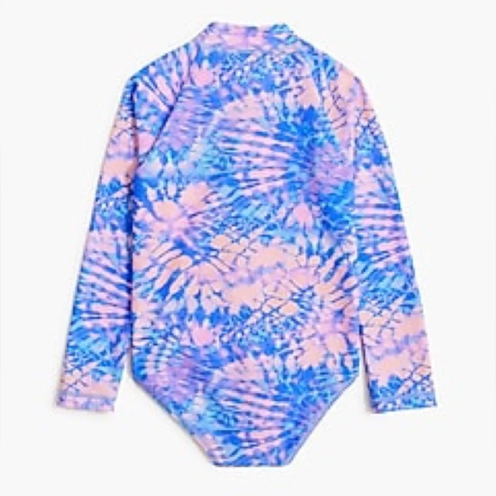 EUC J crew Girls' tie-dye rash guard swimsuit Sz 8 Broken Zipper Customer Return